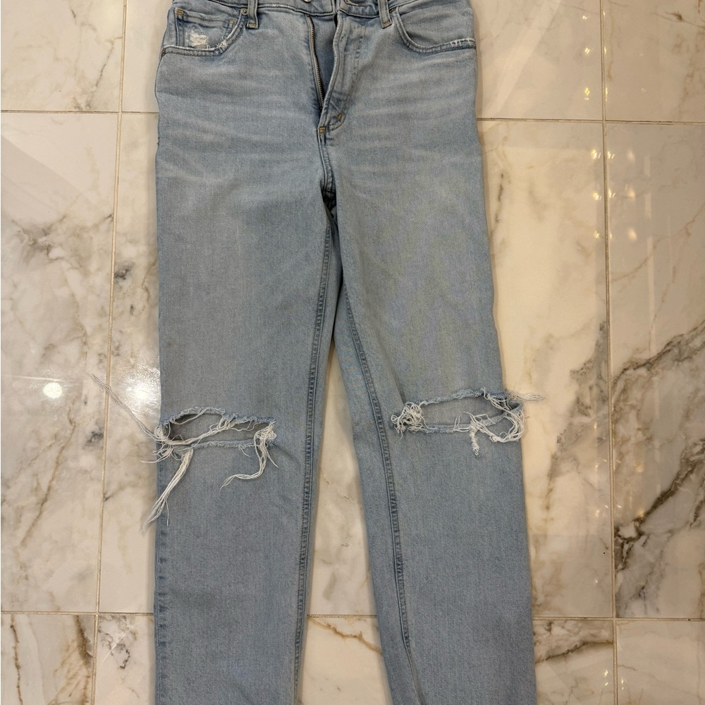 Citizens Of Humanity Light Blue Distressed Straight Leg Jeans